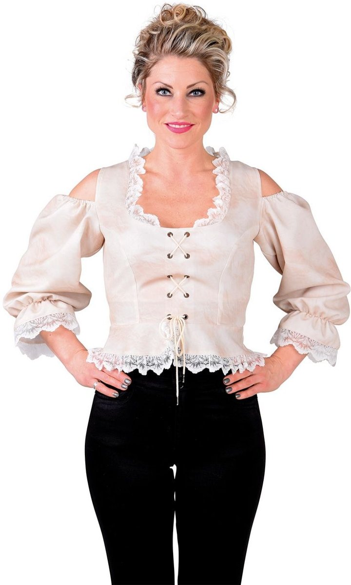 Piraat & Viking Kostuum | Bustier Blouse Bierfeest Piraat Creme Vrouw | Large | Bierfeest | Verkleedkleding